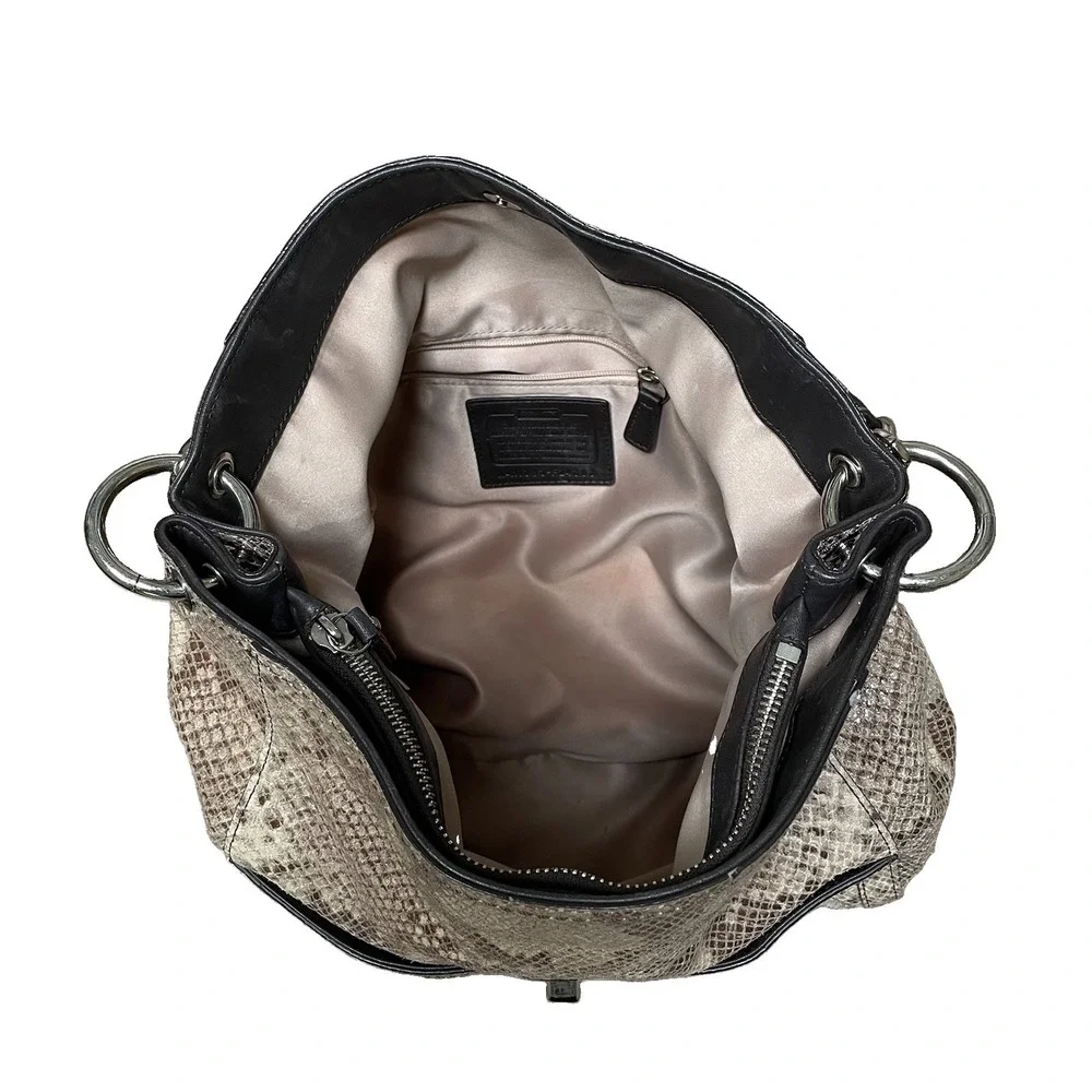 Coach Park Python Snake Print Leather Shoulder Hobo Bag Y2K Style Tan Shiny